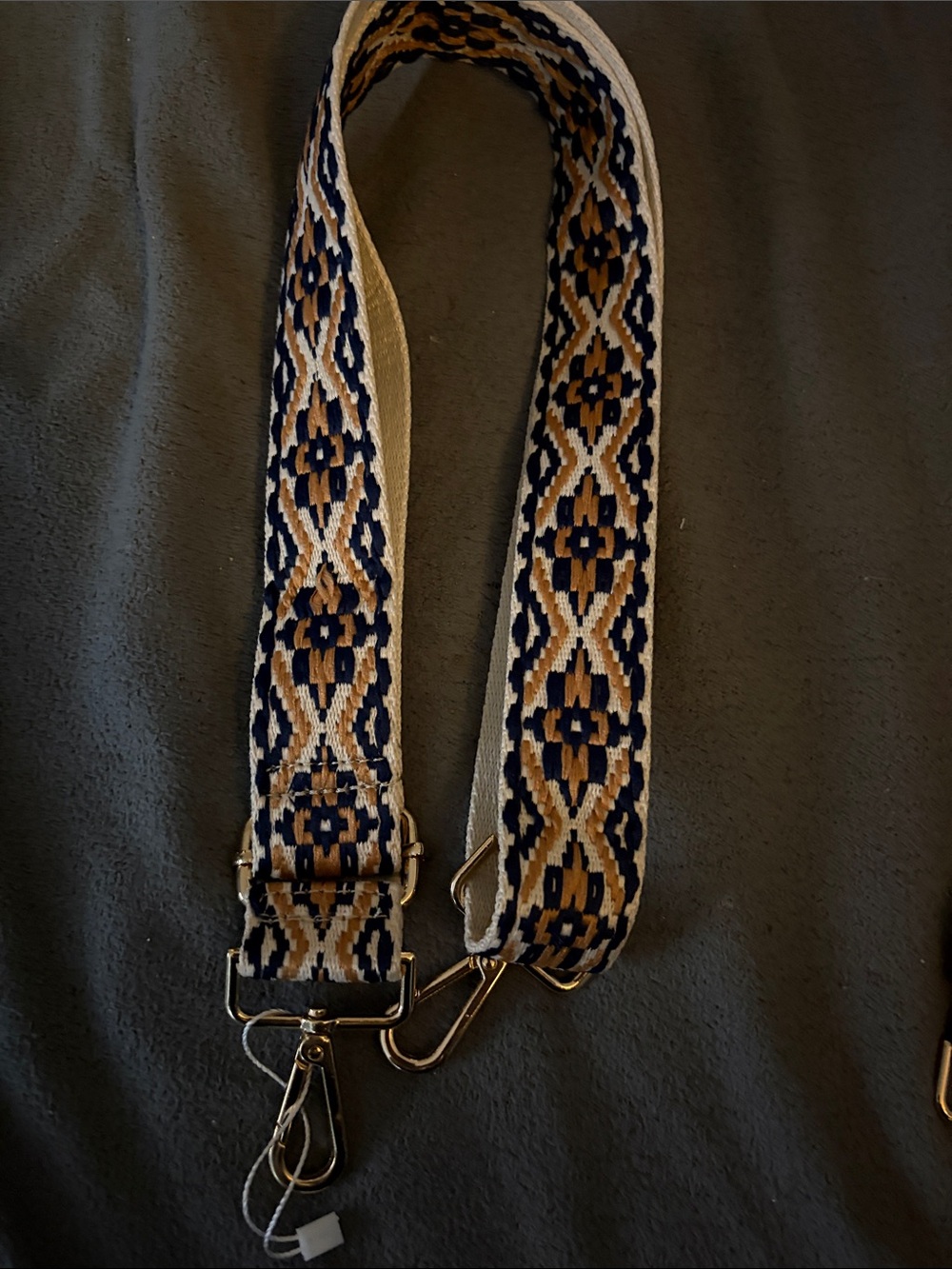 Woven Navy and Camel Geometric Bag Strap